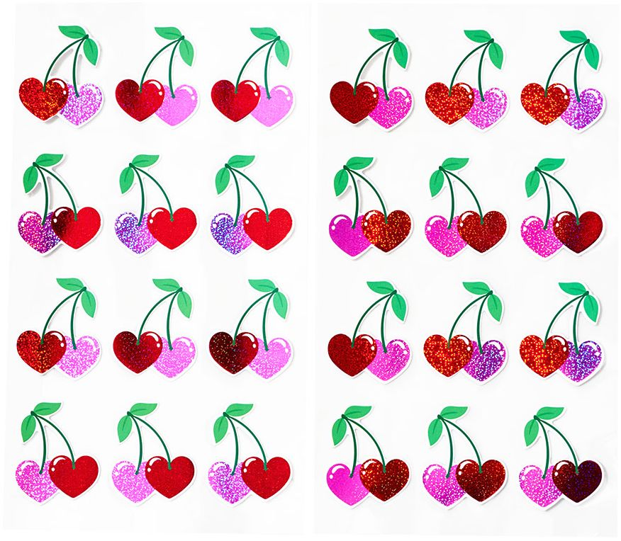 Shimmer Heart Cherry Stickers