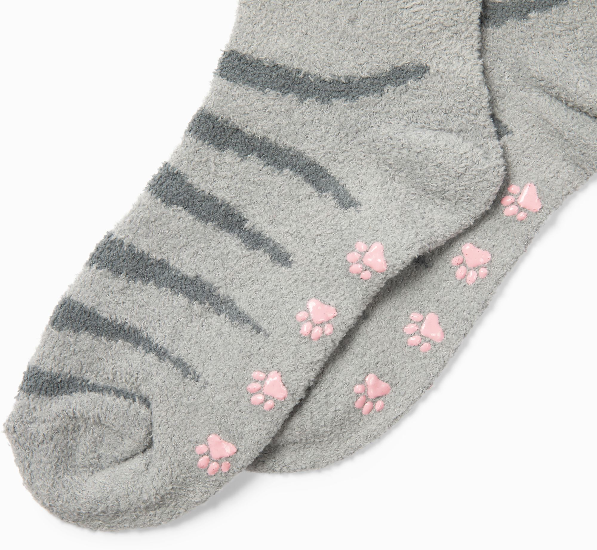 Grey Cat Fuzzy Crew Socks