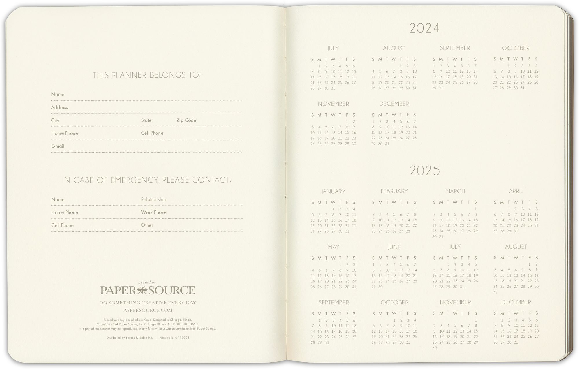 2025 Paper Source Black Leather Weekly Academic Planner