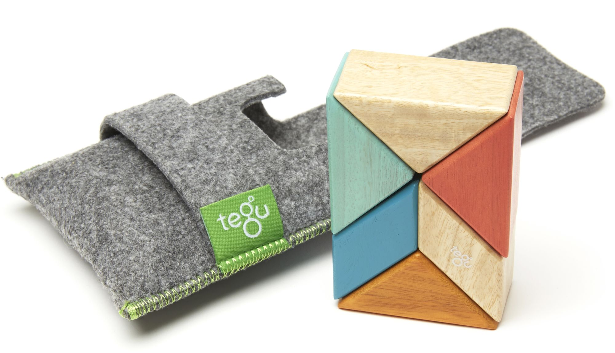 6 Piece Tegu Pocket Pouch Prism Magnetic Wooden Block Set, Sunset