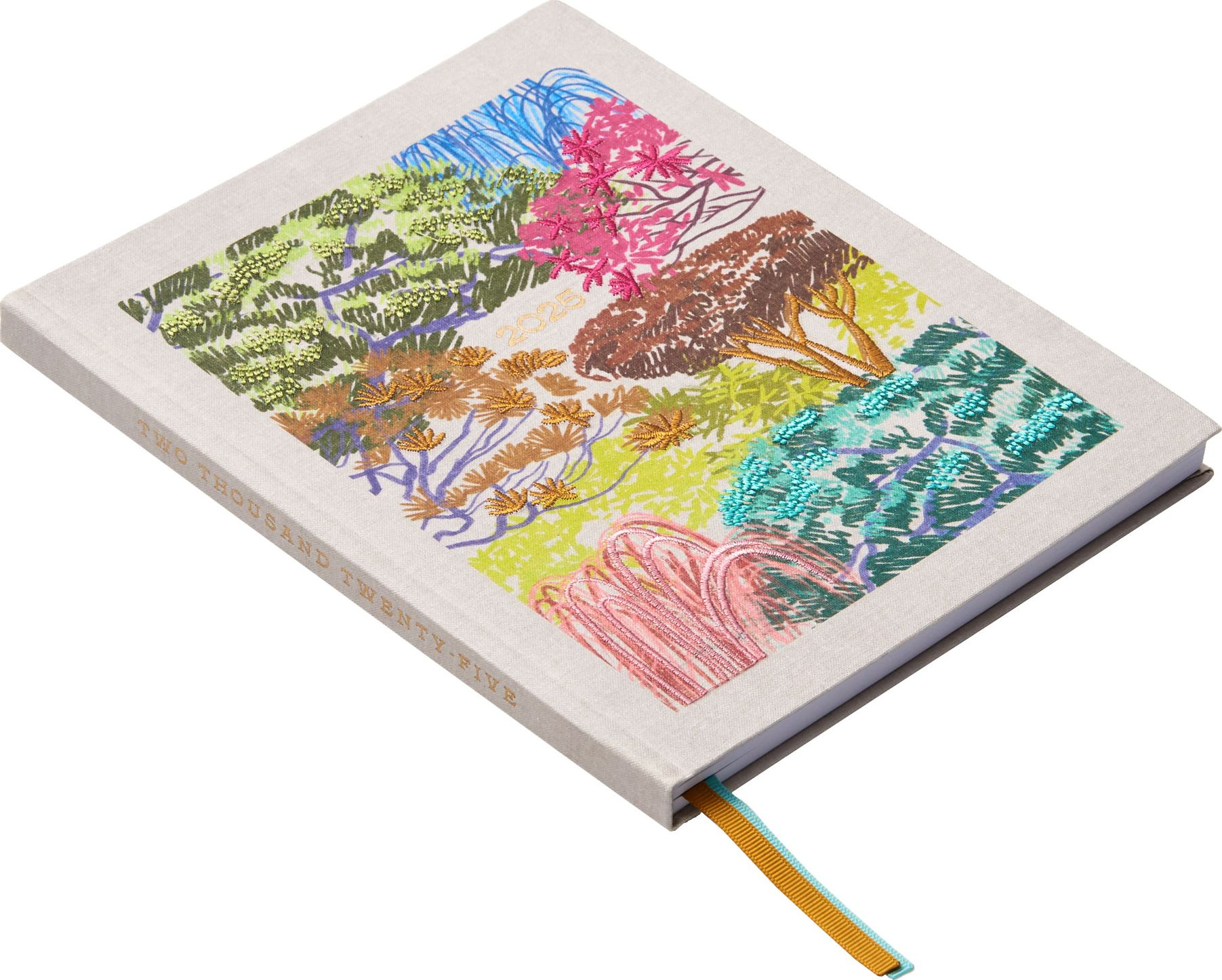 2024-2025 Paper Source Embroidery Arboretum 17-Month Bookcloth Wrapped Flex Cover Weekly Planner