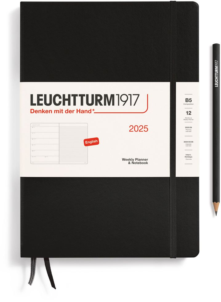 2025 Black, Weekly Planner & Notebook Composition (B5)