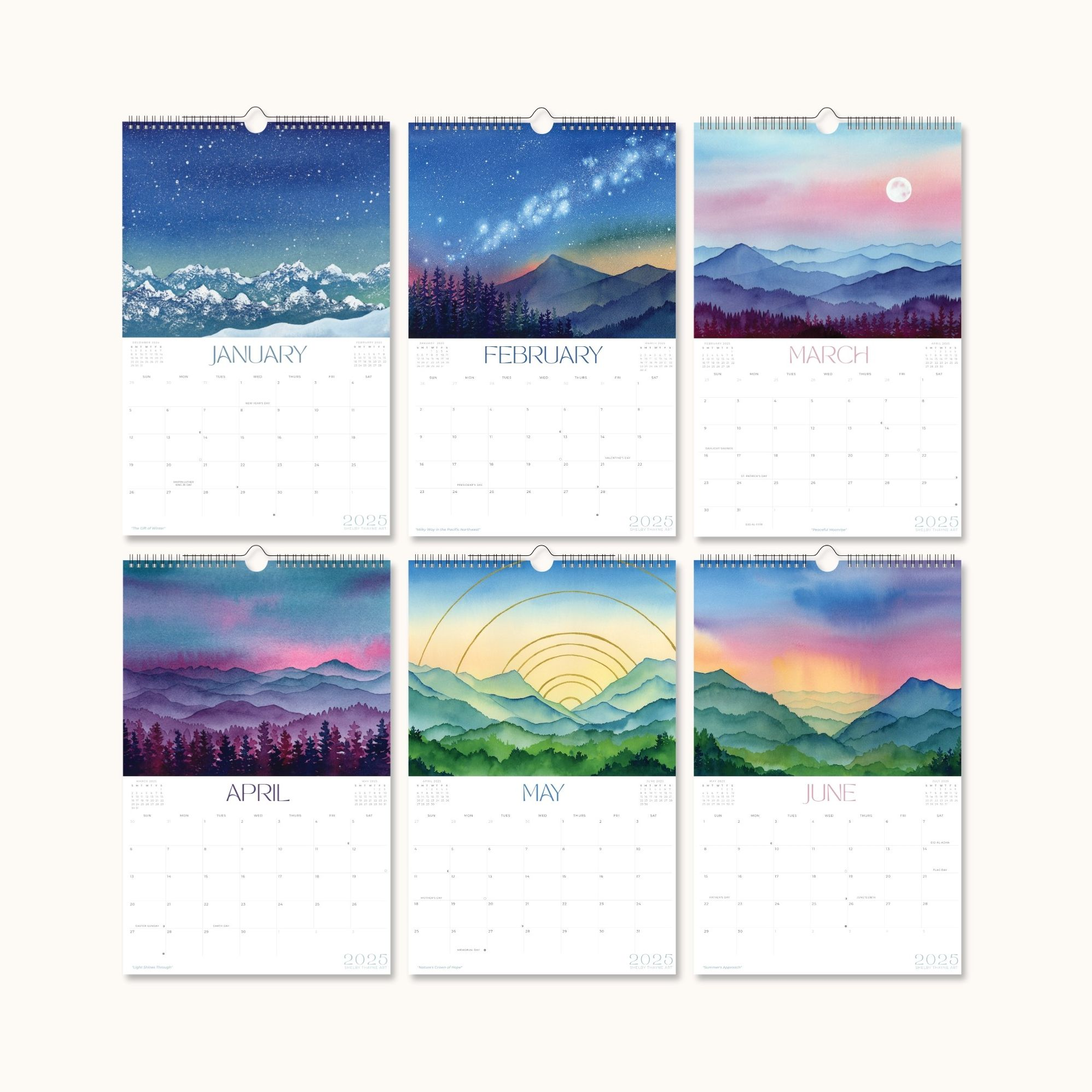 2025 Mountain Watercolor Art Wall Calendar