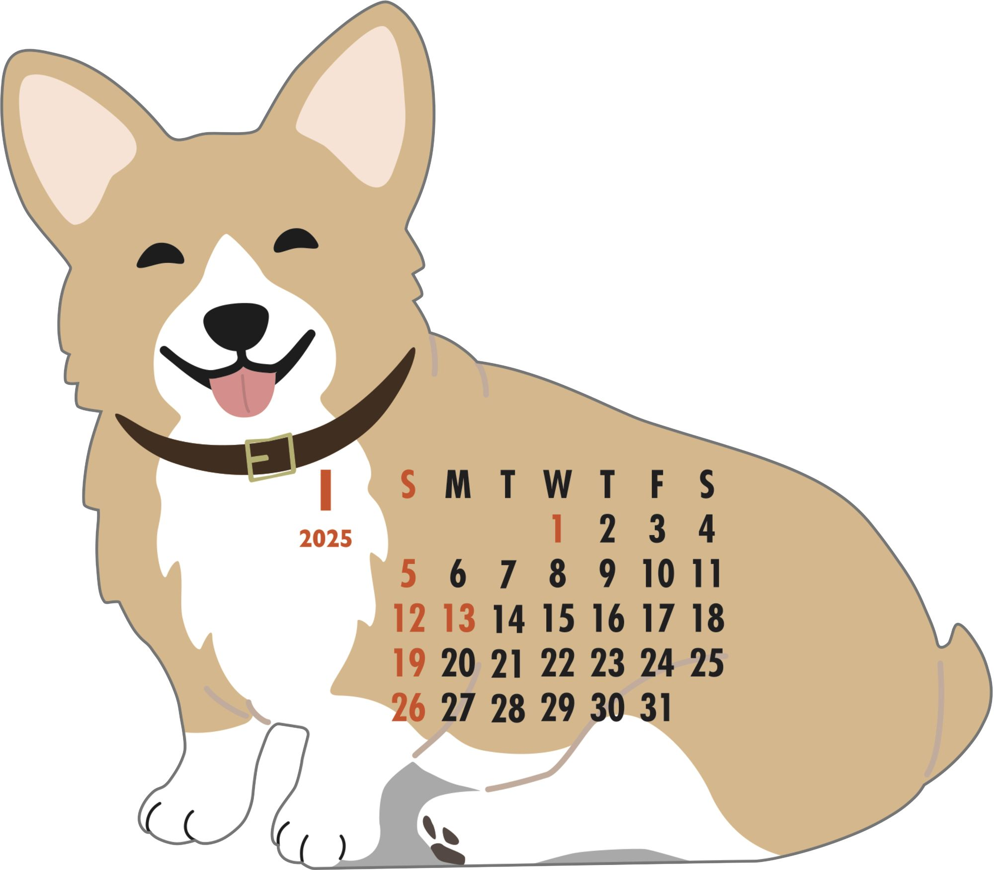 2025 Calendar-Animal Die Cut - WELSH CORGI