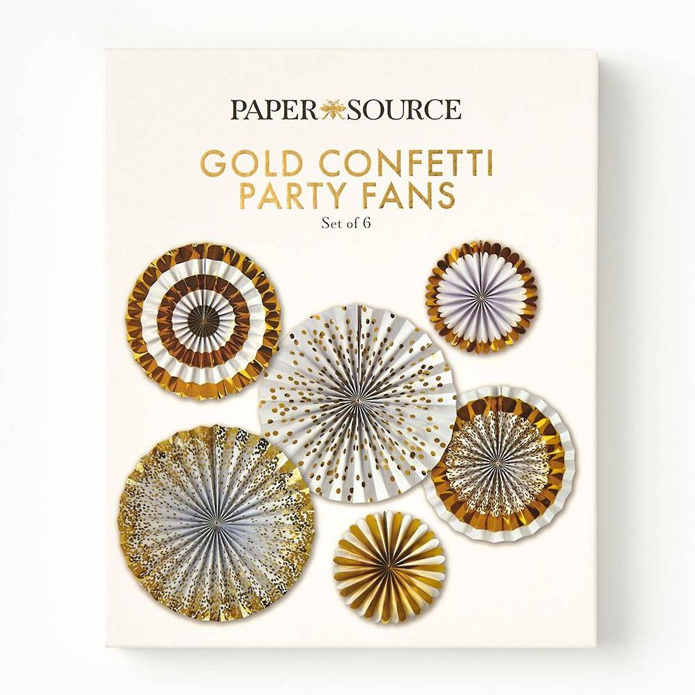 Gold Confetti Party Fans S/6