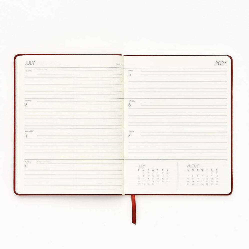 2024-2025 Paper Source Red Linen Bookcloth Weekly Desk Academic Planner 18 Month