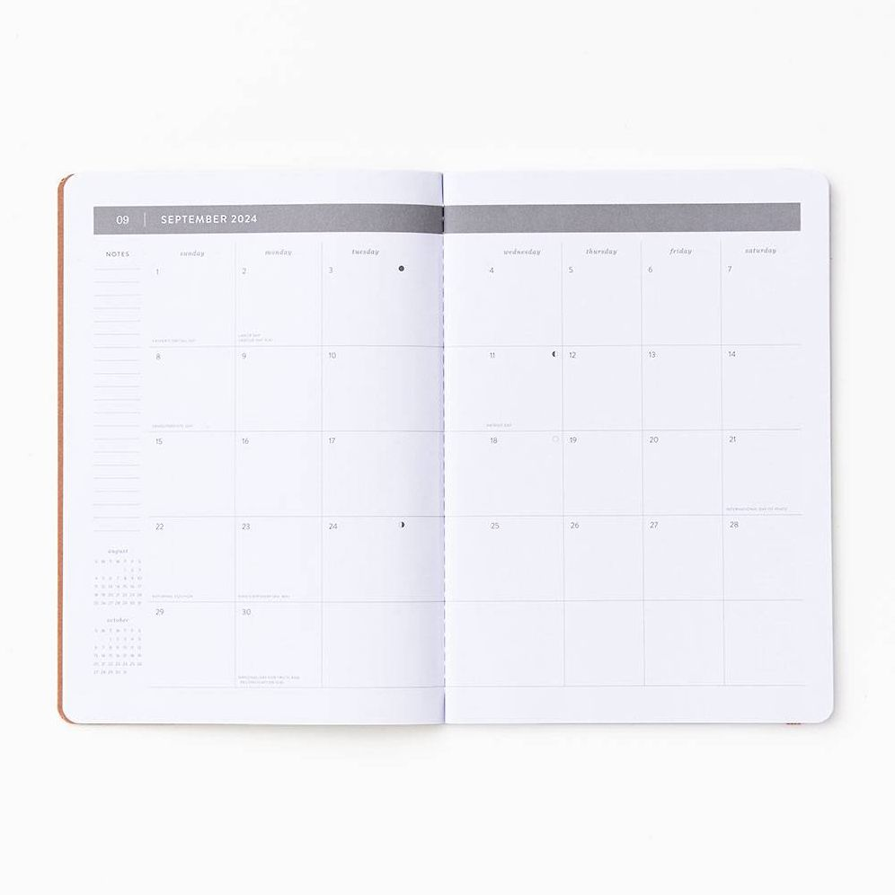 2024-2025 Paper Source Neutral Floral Tile 17-Month Faux Leather Saddlestitch Monthly Planner