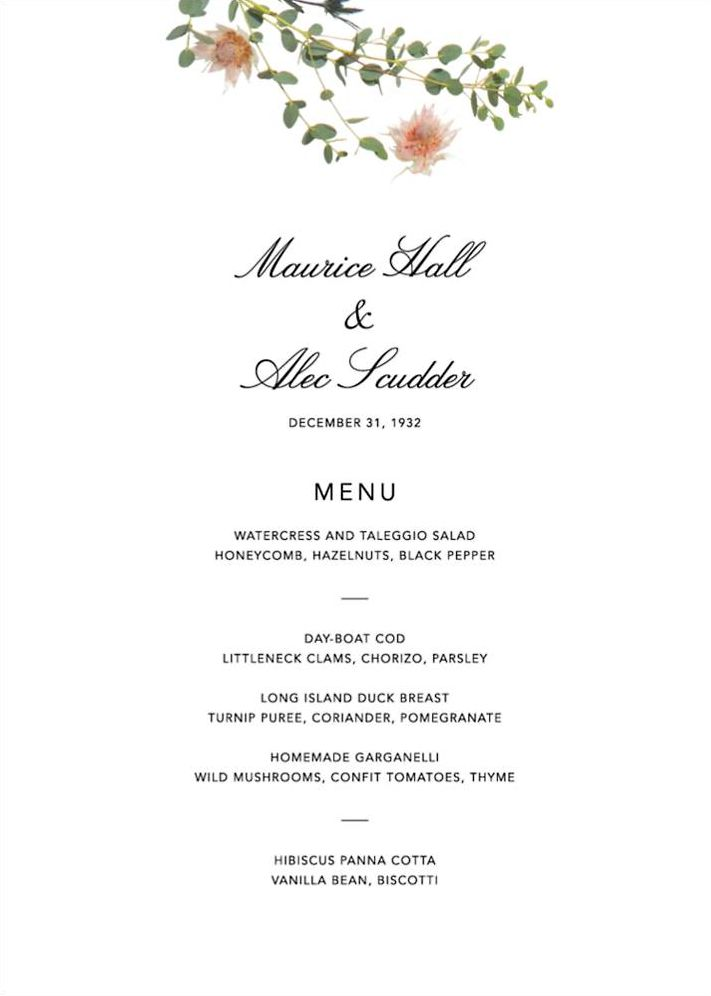 Fleurs Sauvages Menu