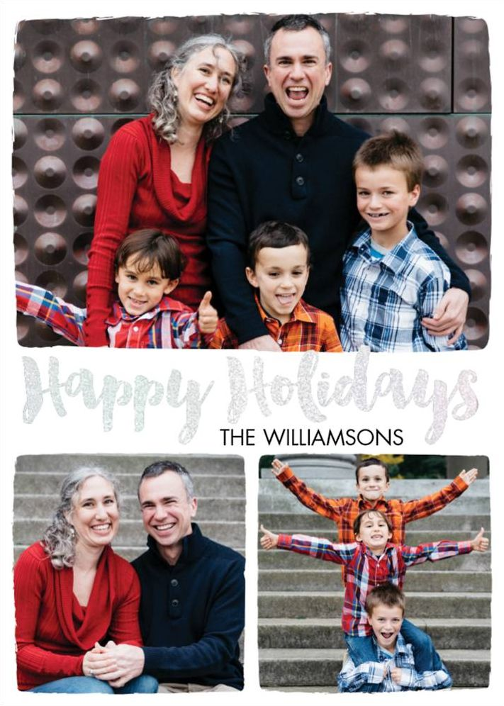 Foil Stamped Brush Frame Happy Holidays Multi-Photo Card