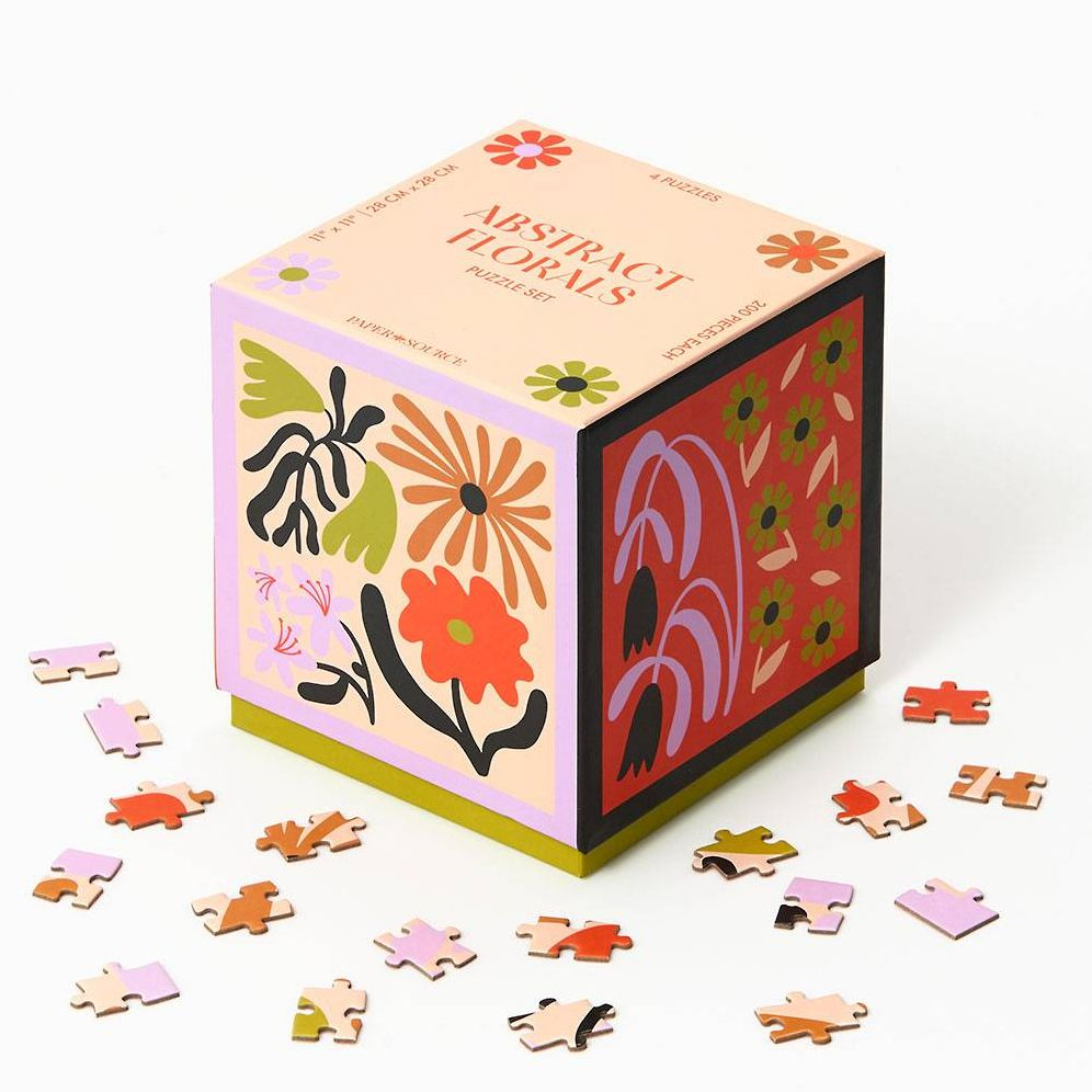 Abstract Floral Set of 4 Cube Puzzle