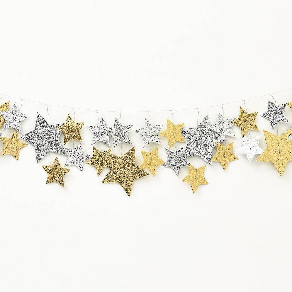 Silver & Gold Glitter Star Garland