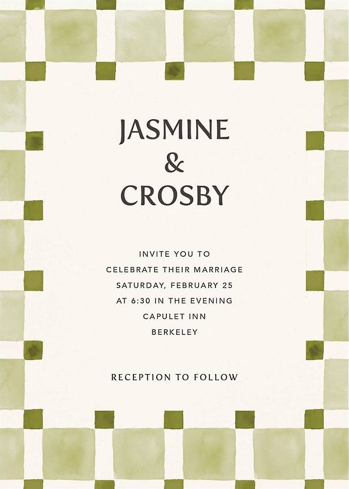 Organic Check Green Wedding Invitation