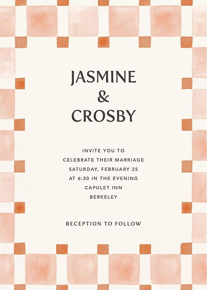 Organic Check Orange Wedding Invitation