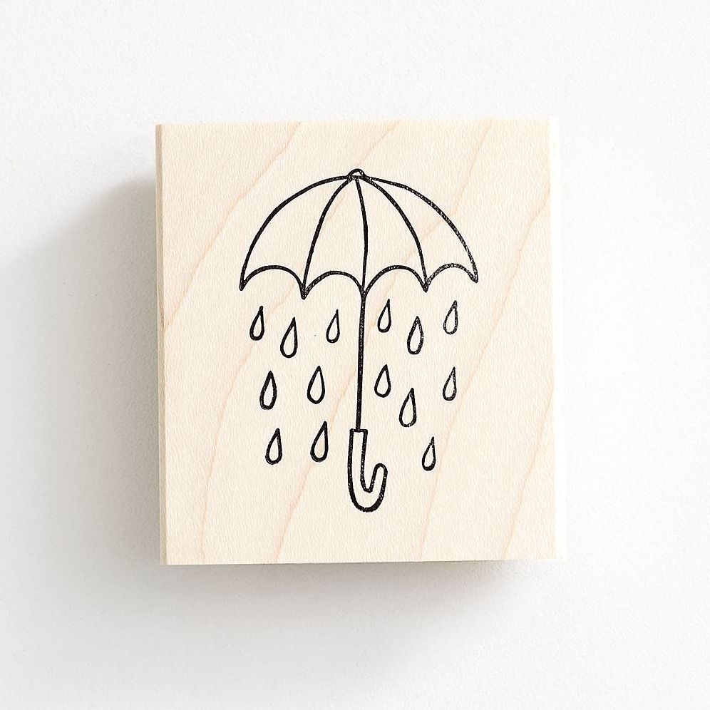 Umbrella with Raindrops Rubber Stamp