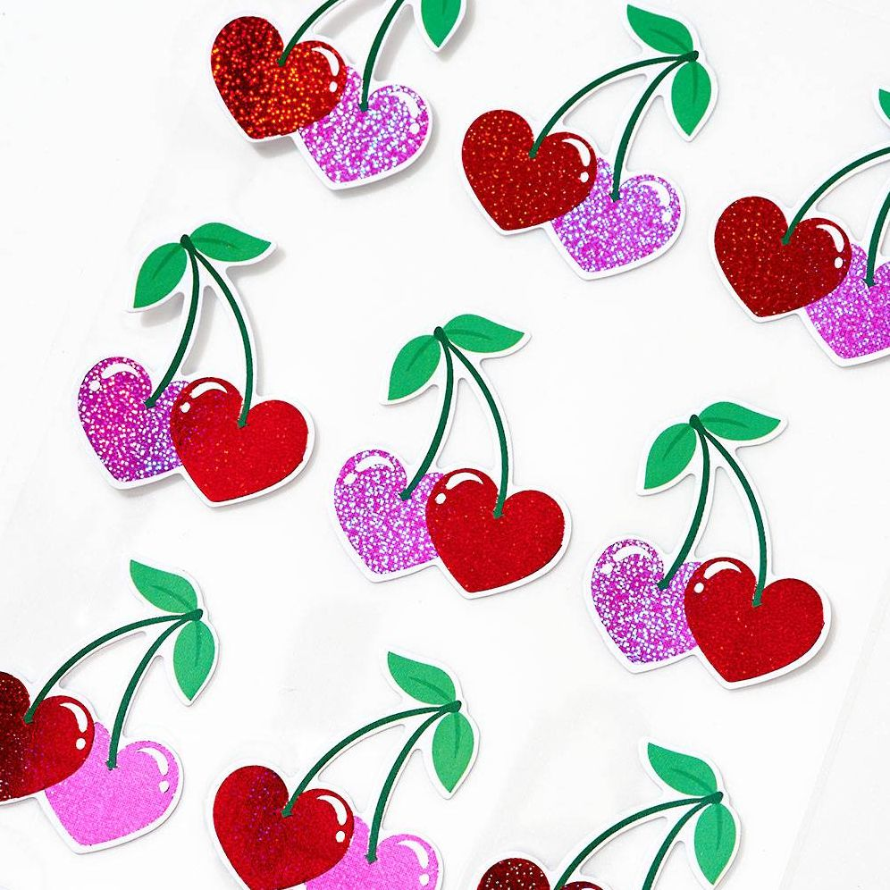 Shimmer Heart Cherry Stickers