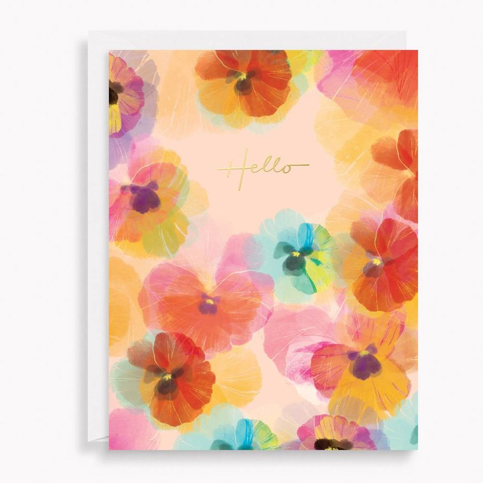 Hello Watercolor Pansies Greeting Card