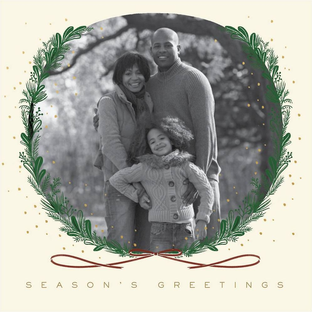 Snowy Sprigs Cream Holiday Photo Card