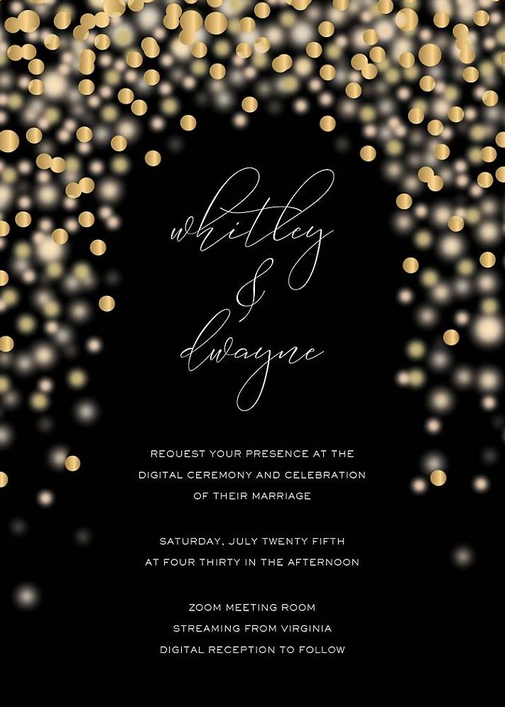 Sparkle Lights Black Wedding Invitation