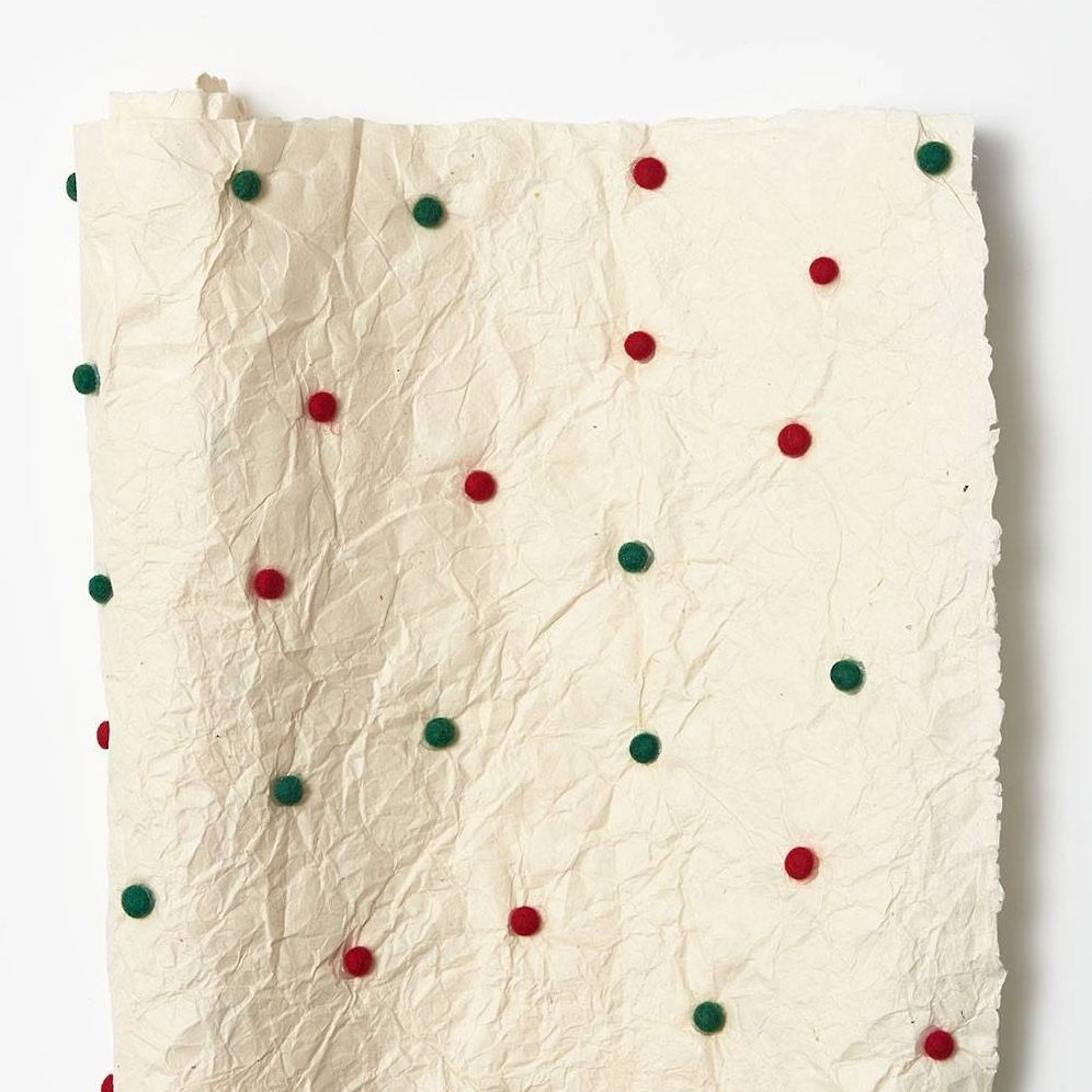 Red & Green Pom Pom Handmade Paper