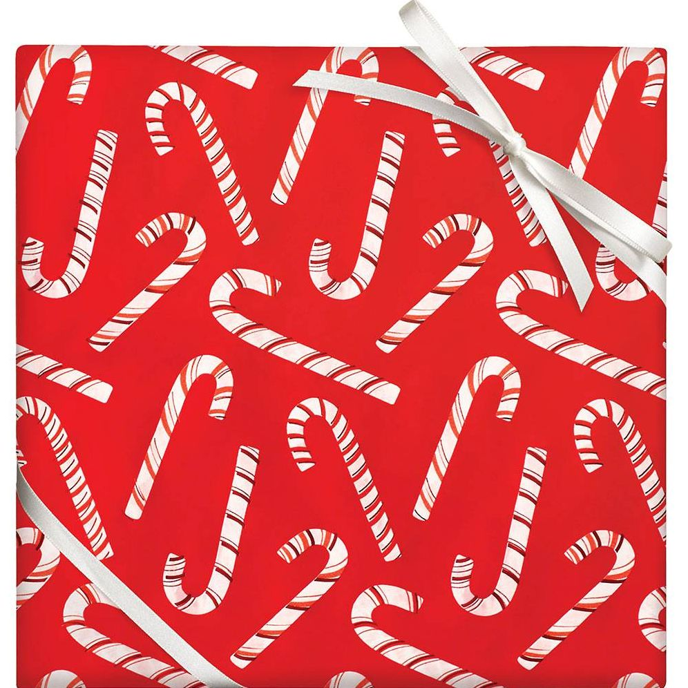 Candy Cane Red Foil Stone Wrapping Paper