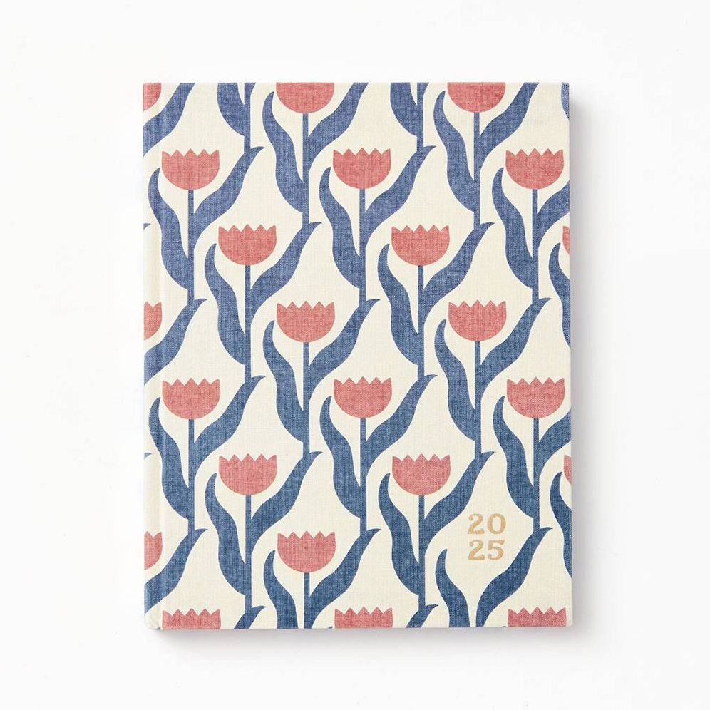 2024-2025 Paper Source Tulips 17-Month Bookcloth Wrapped Flex Cover Weekly Planner