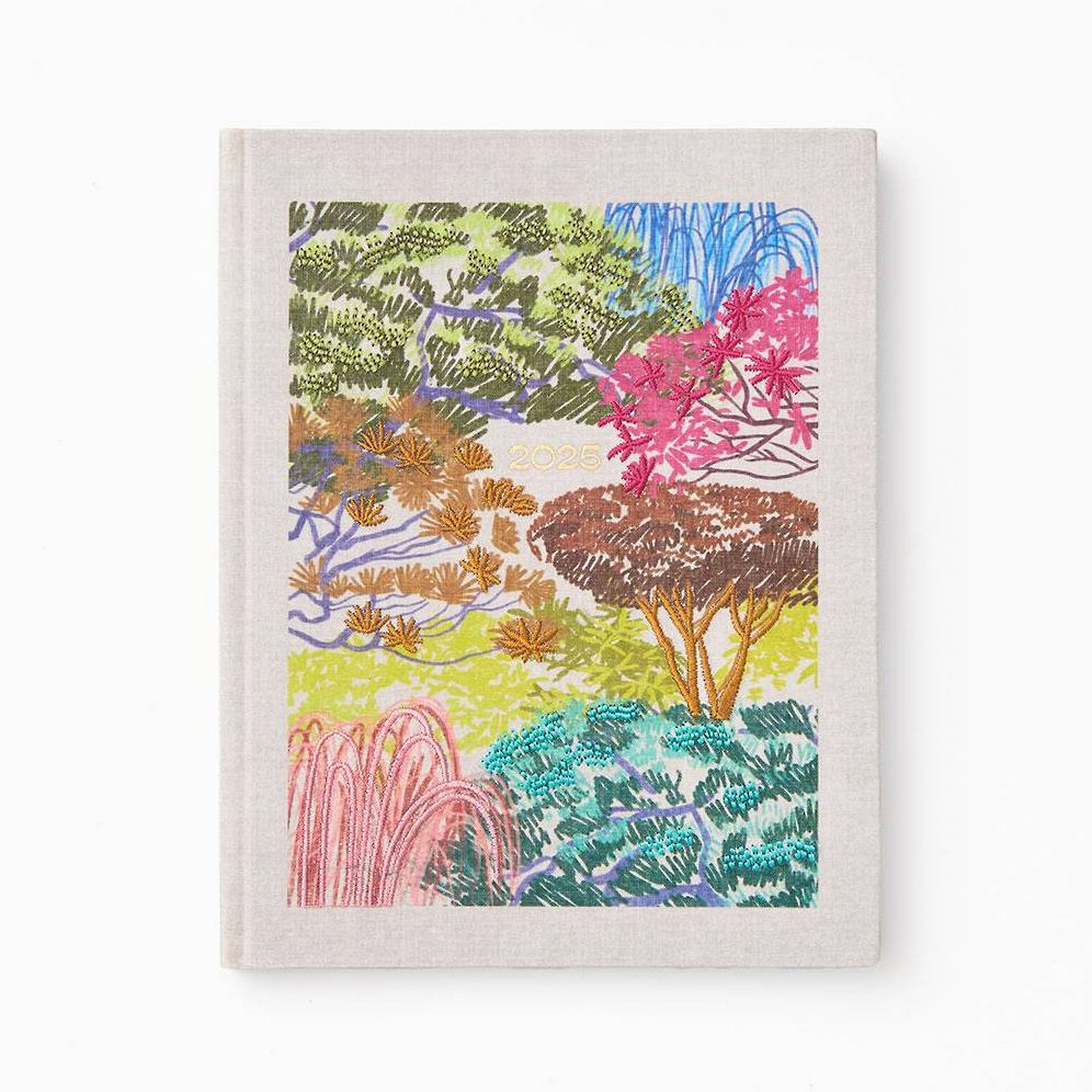 2024-2025 Paper Source Embroidery Arboretum 17-Month Bookcloth Wrapped Flex Cover Weekly Planner