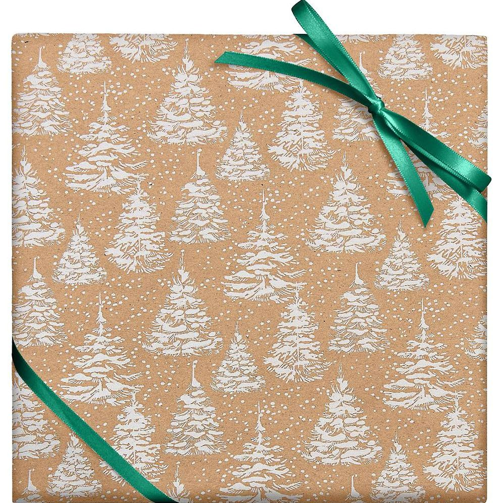 White Glitter Kraft Trees Roll Wrap 28X59"