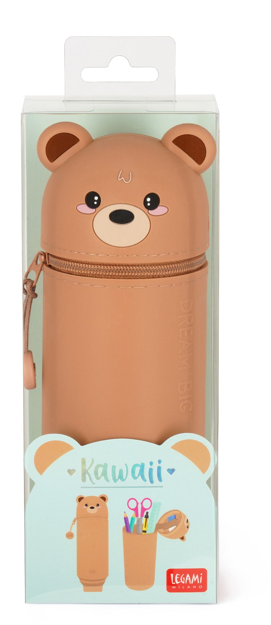 Legami 2-In-1 Silicone Pencil Case - Kawaii - Teddy Bear