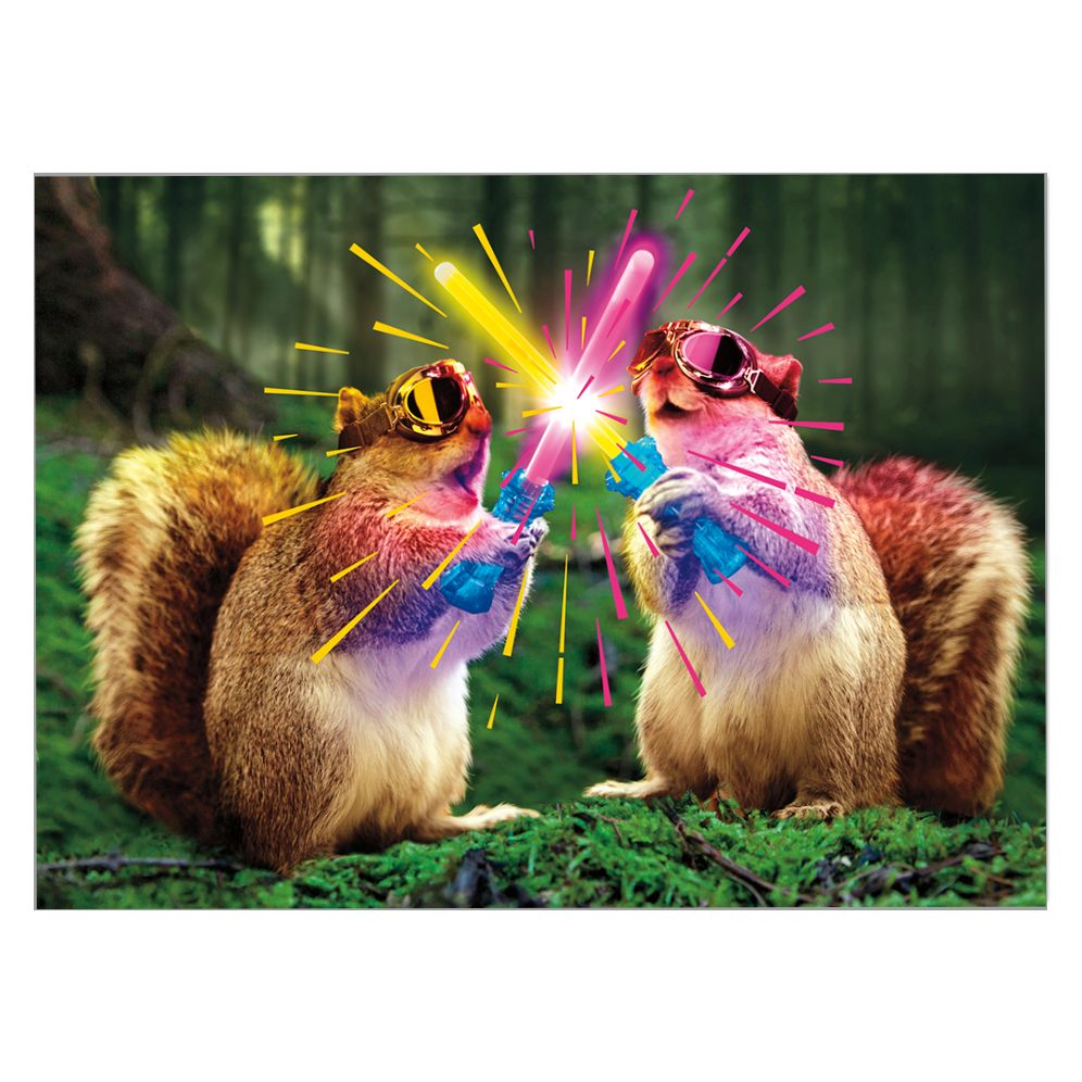 Squirrels With Glowsticks Birthday Card