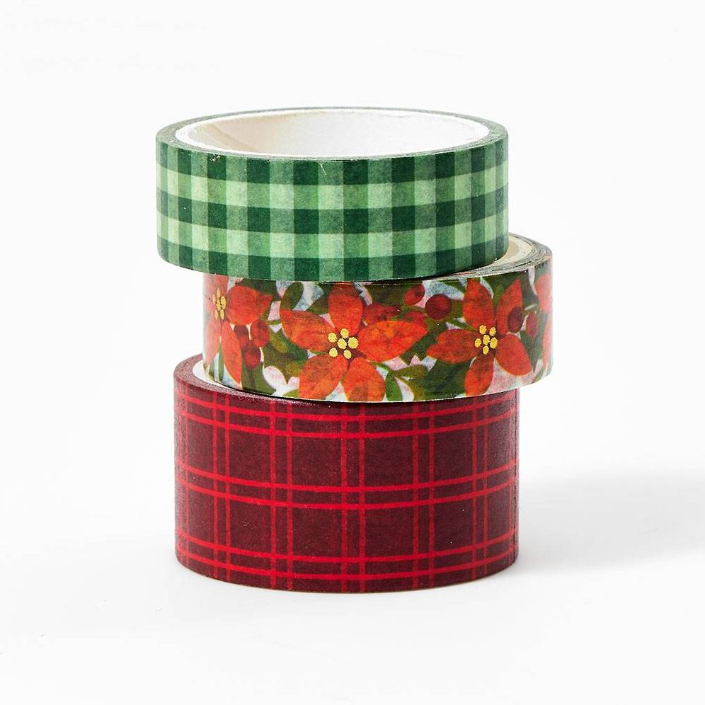 Plaid and Poinsettia Washi Tape S/3