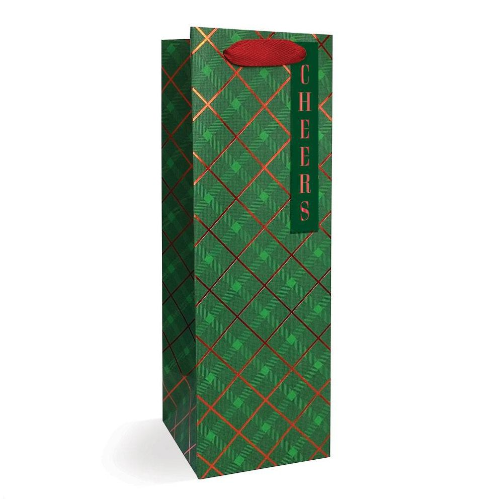 WINE Green and Red Plaid Gift Bag