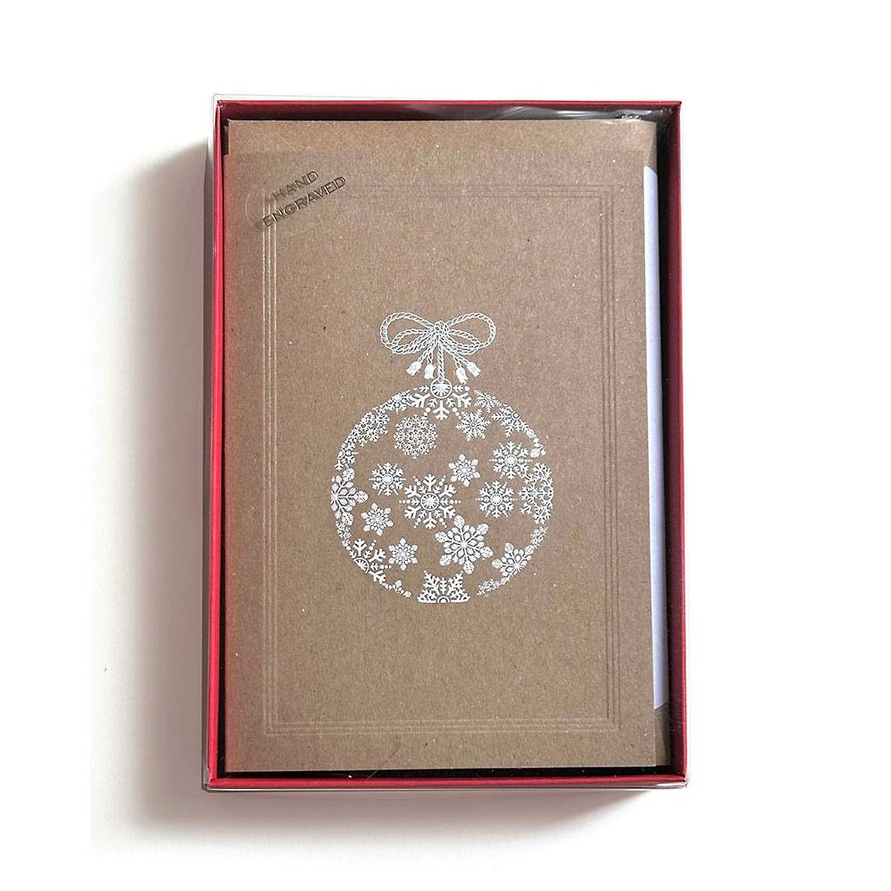 Recycled Kraft Cards Box set 6, Christmas Ornament White