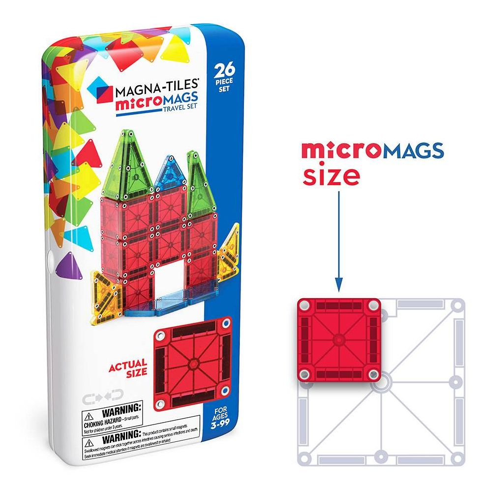 MAGNA-TILES microMAGS Travel Set, 26-Piece Magnetic Construction Set, The ORIGINAL Magnetic Building Brand