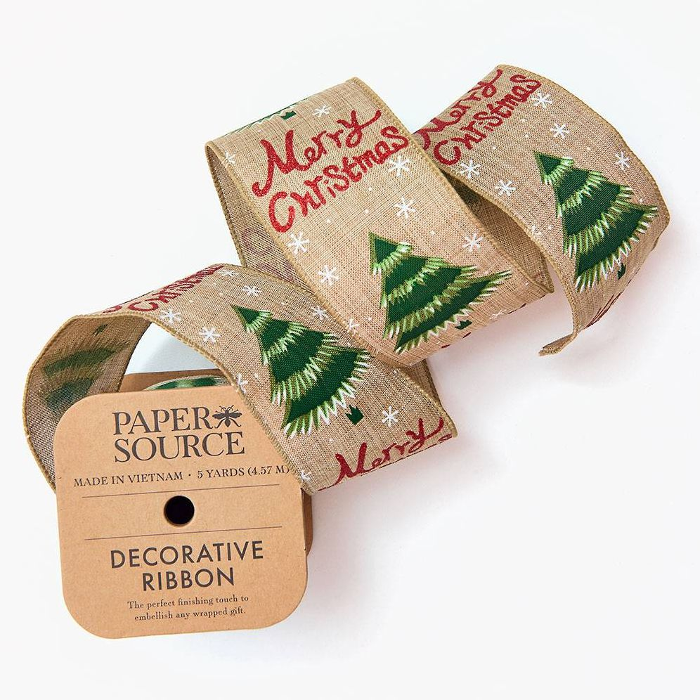 Christmas Tree Burlap Wired Ribbon 2.5" 5 YD