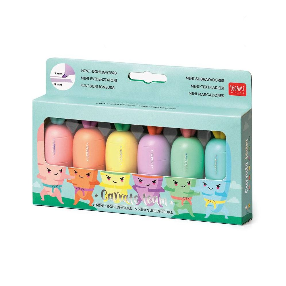 Legami Set Of 6 Mini Highlighters - Carrate Team - Carrot