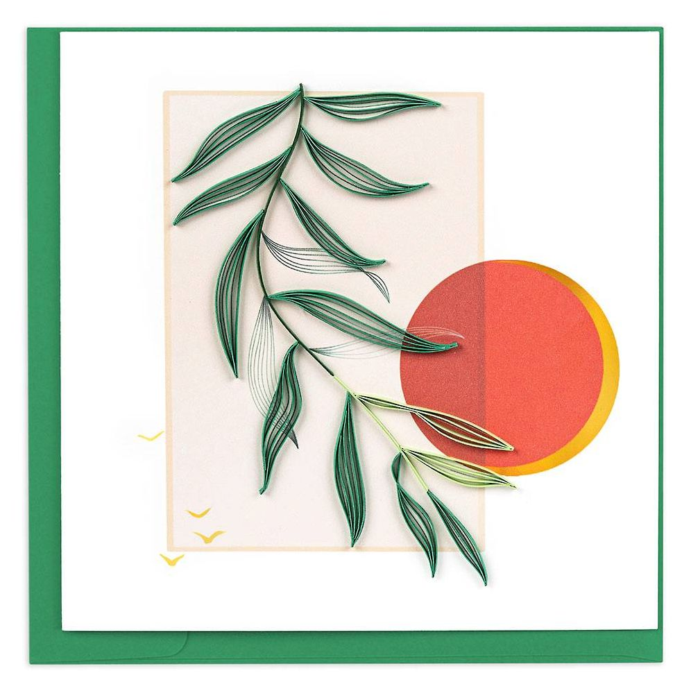 Quilled Minimalist Leaves & Sun Blank Greeting Card