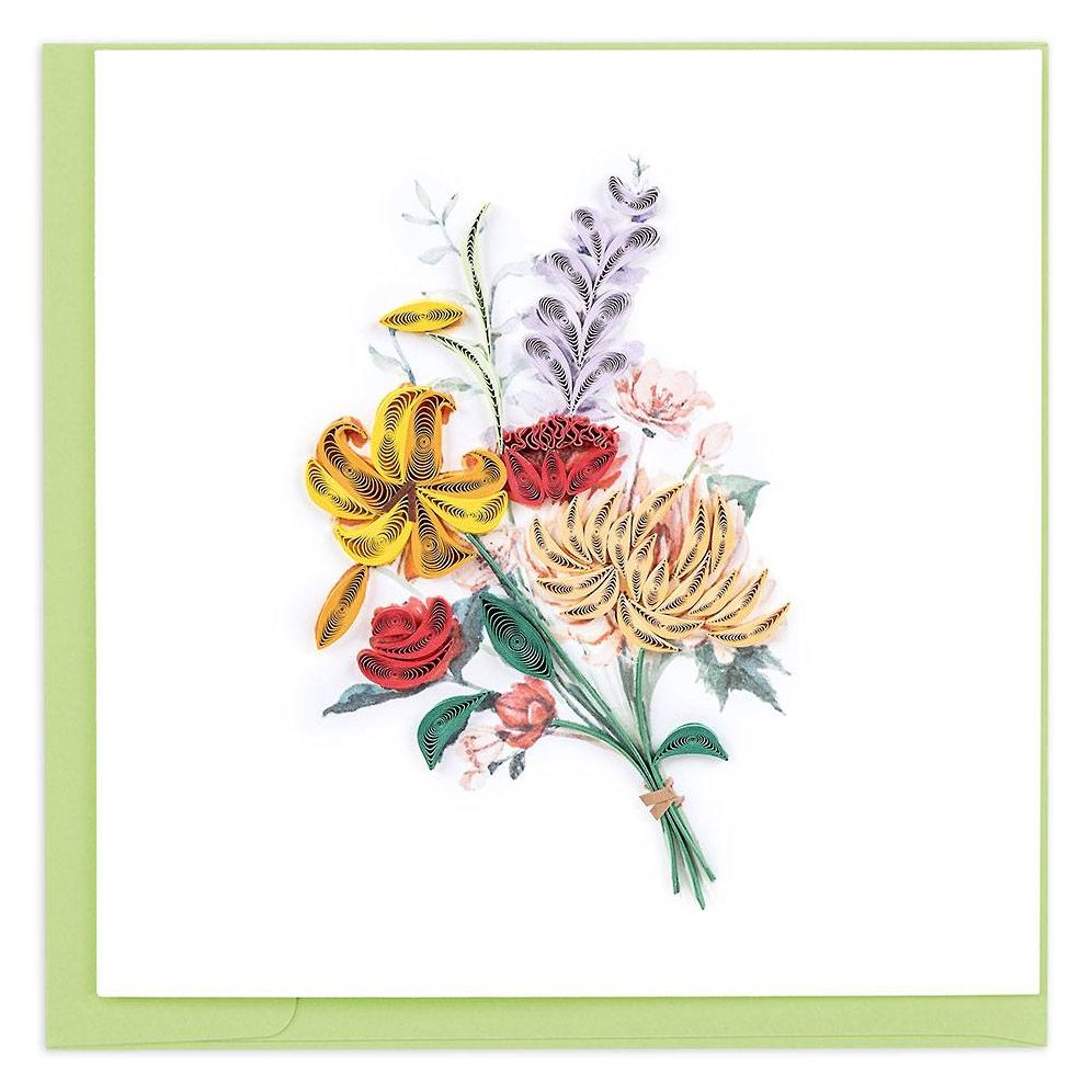 Quilled Japanese Wildflowers Blank Greeting Card