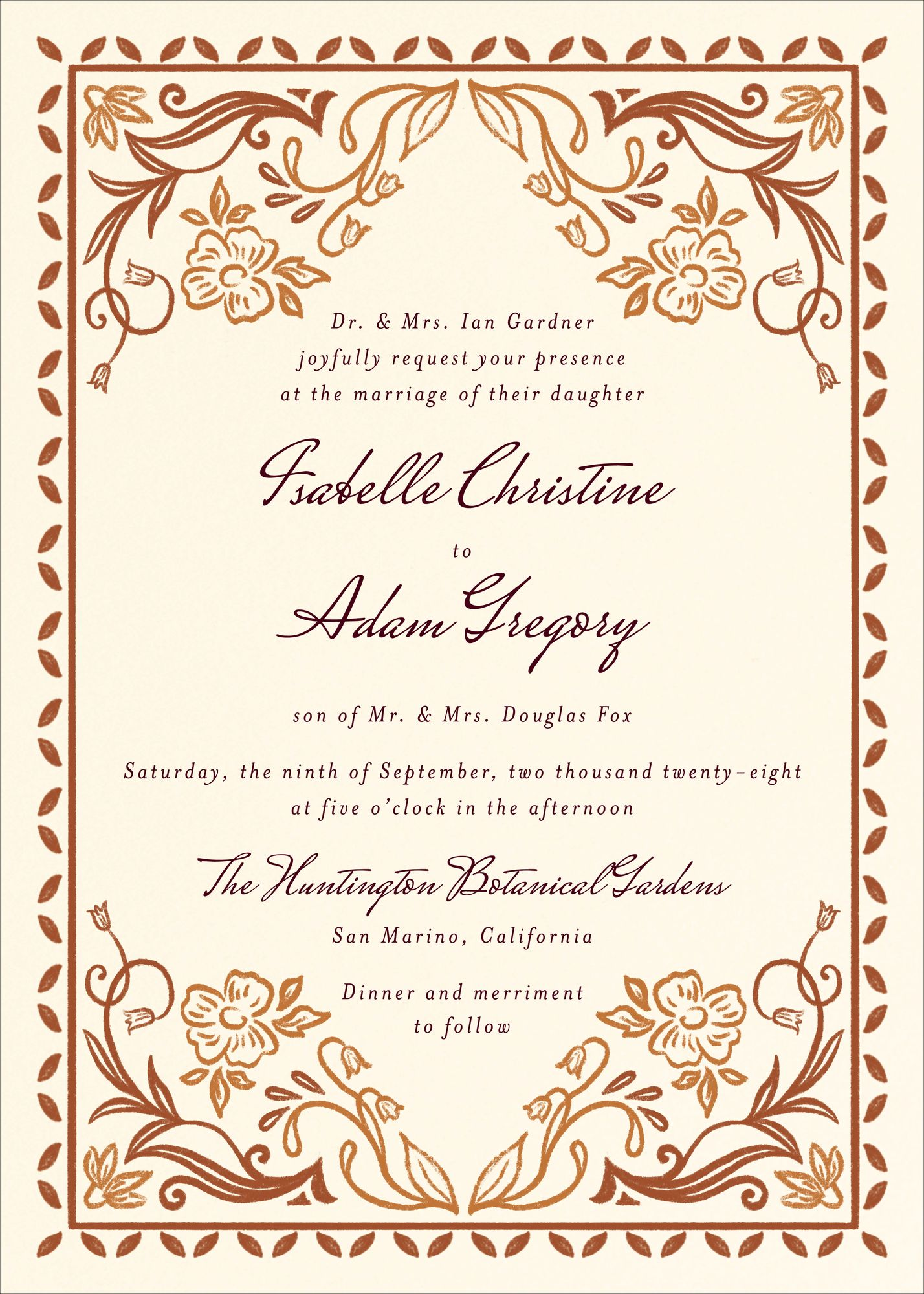 Ornamental Autumn Wedding Invitation